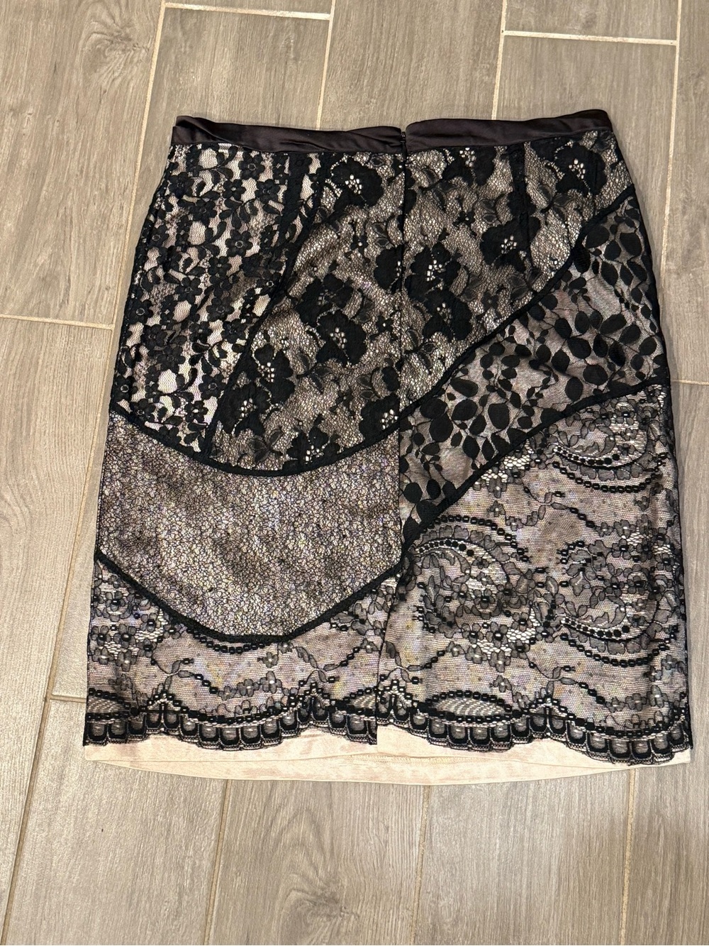 Yoana Baraschi Y2K Lace Patchwork Satin Pencil Skirt Size 4 - Picture 9 of 12